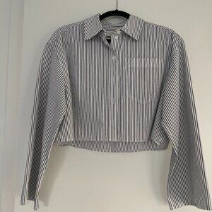 COS Cropped Blouse, White & Blue Striped, Ladies  Size 38